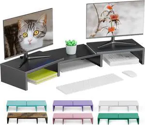 Dual Monitor Stand for Desk Metal Computer Stand Desk Shelf Riser Desktop Organizer for Home and Office Use (Black)