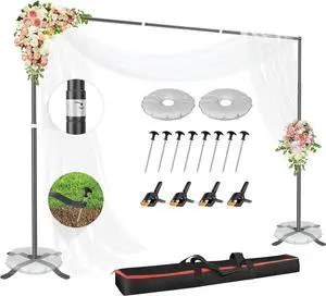 Backdrop Stand 10x8.5FT Photo Studio Adjustable&Lockable Background Stand Support kit with Cross Base for Photography Parties Wedding Outdoors (with 8 Tent Nails 2 Water Bag 4 Clamps)