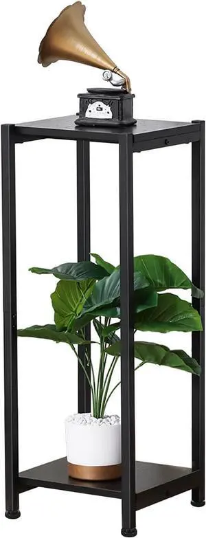 Tall Plant Stand Indoor 31 Inch Plant Stands 2 Tier Metal Plant Stand with Heavy Duty Wood Black