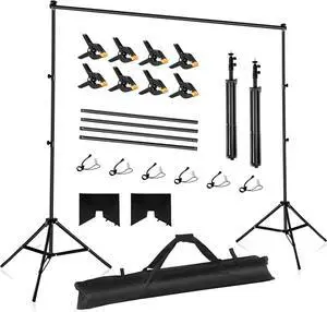 Backdrop Stand 10x7ft Adjustable Photo Backdrop Stand Kit Photography Backdrops with 4 Crossbars Photo Studio Adjustable Background Stand for Parties/Wedding