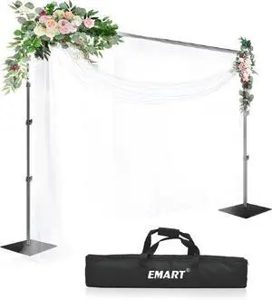 Backdrop Stand 8.5ft Height 10ft Width Adjustable Photography Background Support Poles with Heavy Duty Flat Base Photo Metal Steel Pipe and Drape Frame Kit for Parties Birthday Wedding - Black