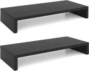 2 Pack Monitor Stand Riser-20 inch Black Desktop Stand for PC/TV/Laptop/Printer Keyboard Shelf Organizer Wood Monitor Riser with Storage