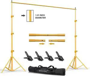 Backdrop Stand - Titanium Gold 10x8.5ft(WxH) Photo Studio Adjustable Background Stand Support Kit with Clamps Carrying Bag for Photography Video Parties Wedding Events Decoration.