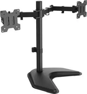 Freestanding Dual Monitor Stand for 2 Screens up to 32 inch Heavy Duty Monitor Mount Holds Max 22 lbs per Arm Height Adjustable Computer Monitor Stand for Desk VESA 75x75/ 100x100mm Black