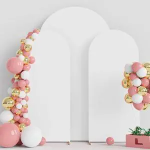 Wedding Arch Backdrop Cover 7.2FT 6FT 6FT Spandex Set of 3 Wedding Arch Stand Covers Round Top Chiara Backdrop Stands Cover for Birthday Party Ceremony Banquet Decor White