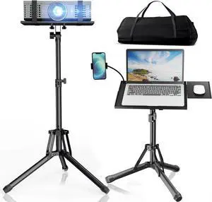 Projector Stand Laptop Tripod Stand - Portable Stand Adjustable Height 20 to 60 Inch Projector Stand with Gooseneck Phone Holder  Mouse Tray Laptop Floor Stand for Podium Home Studio DJ Racks