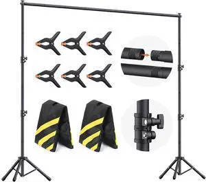 Backdrop Stand 10x7.5ft (WxH) Photo Backdrop Stand for Parties Heavy Duty Background Stand Kit with 6 Clamps and 2 Sandbags