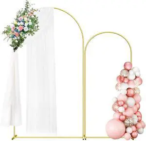 Wedding Arch Backdrop Stand Set of 2 (7.3FT/6FT) Gold Metal Arch Backdrop Stand Balloon Arch Stand for Wedding Ceremony Baby Shower Outdoor Indoor Birthday Party Graduation Decoration Gold