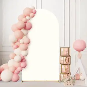7.2FT Metal Backdrop Stand with Wedding Arch Cover Spandex for Birthday Party Baby Shower Graduation Ceremony Decoration White