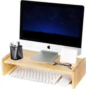Solid Wood Monitor Stand Riser Monitor Riser with 2 Adjustable Height 15.8 inch Computer Riser for Computer iMac PC Printer Computer Monitor Stand for Home & Office Natural