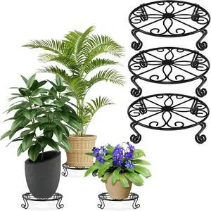 Metal Plant Stand Indoor/Outdoor Low Corner Plant Stand Decoration Small Plant Holders for Home Anti-Rust Iron Heavy Duty Plant Holders Flower Pot Rack Display Shelf Black (3 Pack)