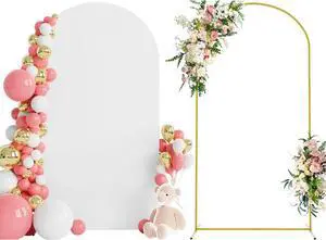 7.2 FT Wedding Arch Backdrop Stand and White Arch Cover Metal Arch Stand with Arch Stand Cover for Birthday Party Wedding Ceremony Bridal Baby Shower Event Decor