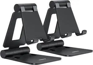 2 Pack Dual Folding Cell Phone Stand Fully Adjustable Foldable Desktop Phone Holder Cradle Dock Compatible with Phone 16 15 14 13 12 Pro Xs Xs Max Xr X 8 All Phones Black
