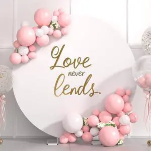 6.6FT Round Metal Backdrop Stand with White Wedding Arch Cover Spandex Gold Wedding Balloon Arch Backdrop Stand Round Arch Frame for Birthday Party Baby Shower Graduation Ceremony Decoration