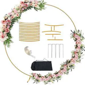 6.6FT Round Arch Stand kit Metal Circle Backdrop Stand Wedding Arches with Storage Bag for Gender Reveal Baby Shower Ceremony Birthday Party Decorations