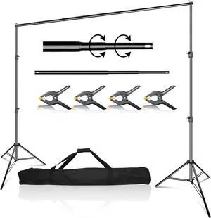 10 x 10 ft Photo Video Studio Heavy Duty Adjustable Backdrop Support System Kit Muslin Background Stand with Carry Bag