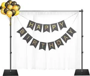 Backdrop Stand 6.5x10 ft Adjustable Photo Background Pipe and Drape Photography Kit with Heavy Duty Metal Flat Base for Parties Wedding Video Studio Birthday - Black