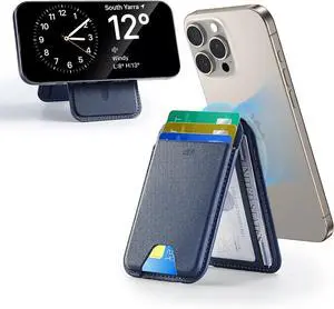 Upgraded MagSafe Wallet 5 Card-Holder Magnetic Wallet with Adjustable Stand for iPhone 16/15/14/13/12 Series Ultra-Slim Not for iPhone Mini Vegan Leather Dark Blue