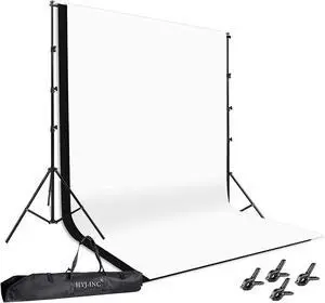 Photo Background Support System with 8.5 x 10ft Backdrop Stand Kit 100% Cotton Muslin Backdrop (White Black) Clamp Carry Bag for Photography Video Studio