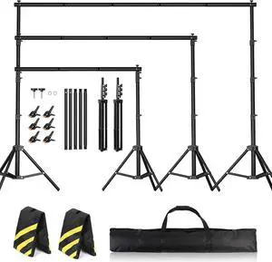 Backdrop Stand 10 x 7.5 FT for Parties Adjustable Photo Backdrop Stand Kit for Wedding Studio Photography Background Stand with Sandbags Spring Clamps Carry Bag