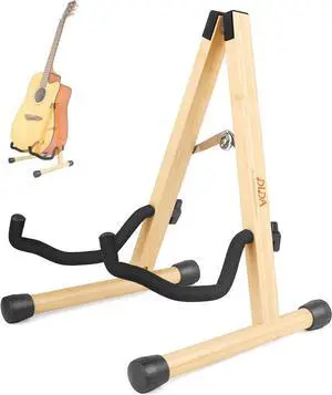 Guitar Stand Guitar Stand for Acoustic Guitar Wooden A-Frame Guitar Floor Stand For Acoustic Guitars Non-Slip Rubber Padding and Foam Arms Single Guitar Holder Stand (Bamboo Acoustic Guitar)