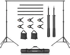Neewer Photo Studio Backdrop Support System 10ft/3m Wide 6.6ft/2m High Adjustable Background Stand with 4 Crossbars 6 Backdrop Clamps 2 Sandbags and Carrying Bag for Portrait & Studio Photography