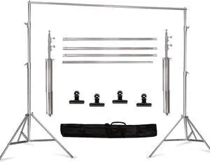 8.5 * 10 FT Stainless Steel Backdrop Stand Photo Video Adjustable Background Support System Stand Kit with Carry Bag for Parties Wedding Photography Studio
