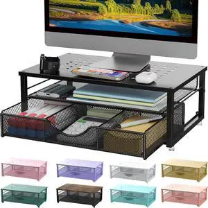 Computer Monitor Stand Riser Desk Organizers and Accessories with Drawer Office Desk Accessories & Workspace Desktop Organizers Storage for Classroom Office Supplies (Black)