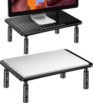 Monitor Stand Risers for 2 Monitors 3 Height Adjustable Monitor Stand with Pen Holder Dual Monitor Riser Laptop Riser for Office Home School Supplies 2 Pack Black