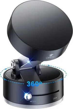Vacuum Magnetic Phone Holder Suction Cup Phone Mount for Car [One-Key Vacuum Evacuation][96 lbs Strong Suction][N54-4lbs Magnetic] [360° Rotation Adjustable at Any Angle] (Black)