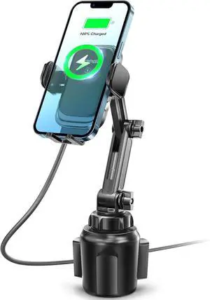 [Upgraded Cup Phone Mount Wireless Charger Universal Cell Phone Holder Car Charger Wireless Charger Cup Phone Holder Fast Charging for iPhone16 Pro Max  Galaxy - Black