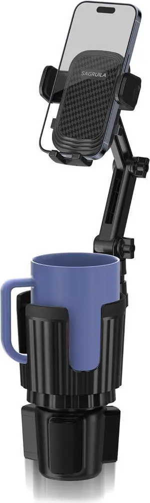 Phone Holders for Your Car Cupholder Car Cell Phone Mount with Cup Holder Expandable Base 2 in 1 Car Phone Holder Mount 360 Degree Rotating Neck Fits All 4-7 Smartphones and Most Bottles 1 Pack