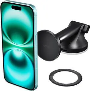iTap 3 Magnetic Dash & Windshield Mount Car Phone Holder with Magnetic Ring Adapter. Compatible with Qi2 MagSafe iPhone and Android Smartphones.