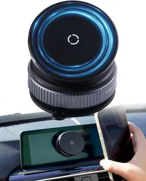 Latest Magnetic Phone Holder for Car Dashboard - Vacuum Suction Cup Phone Mount with Adjustable Angle Compatible for Cell Phone (Use Metal Ring) - Secure Mirror/Glass/Desk Use