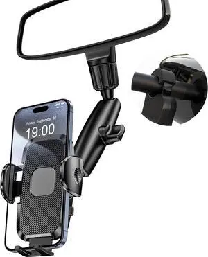 Car Phone Holder Rear View Mirror Phone Holder 360° Rotating Car Phone Holder Mount Compatible with All 4-7 Inch iPhone and Android Cell Phones
