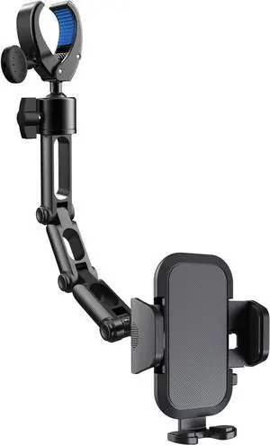 Upgraded Phone Holder for Your Car Rear View Mirror Phone Holder - Aluminum Alloy Mount Multi-Angle Adjustment Rotatable and Retractable Compatible with 4-7 Inch iPhone and Android Phones (Black)