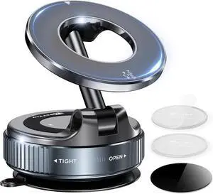 Vacuum Magnetic Phone Holder for Car Suction Cup Phone Mount 360° Adjustable Suction Phone Mount 2025 Upgraded Vacuum Magnetic Phone Stand for All Smartphones & All Vehicles/Gym/Mirror (Black)