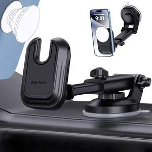 Socket Phone Dashboard Mount: Suction Cup Cell Phone Holder fits Dash Windshield Window - Black Universal Car Automobile Cradle for iPhone 16  Smartphone (Socket Grip Not Included)