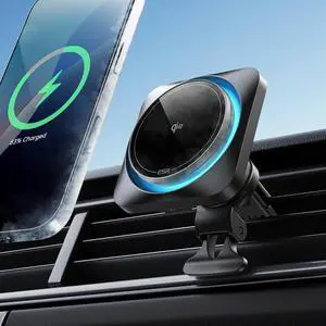 for Qi2 15W MagSafe Car Mount Charger with CryoBoost Phone Cooling MagSafe Car Charger Air Vent/Dashboard Wireless Charging for iPhone 16/15/14/13/12 Galaxy S25 Series Fast Charger Black