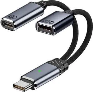 USB C to USB OTG Cable and Charger Adapter 2-in-1 USB-C Splitter with 100W Fast Charging for iPhone 16/15 Series iPad MacBook Galaxy S24/S23 and More (Grey)
