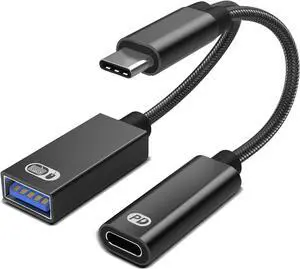 USB C to USB OTG Adapter 2 in 1 USB C Splitter with PD 60W Charging Port and USB 3.0 Female Port Compatible wit iPhone 15 Pro MacBook Pro Chromebook Galaxy and More Type-C Devices