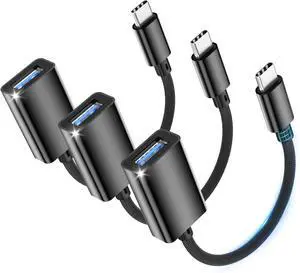 USB C to USB 3.0 Adapter [3 Pack] USBA Female to USBC Male OTG Cable Thunderbolt 3 to Type C Adapter Compatible with i-Phone 16 15 Pro Max Mac-Book Pro/Air S25/S24/S23 Black