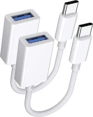 USB C to USB 3.0 Adapter 2 Pack USB C Male to USB Female OTG Cable Thunderbolt3 to USB Adapter Compatible with MacBook Pro/Air iPhone 16 Pro Max/16 Plus/16/15 Galaxy S24/S23/S22/S21