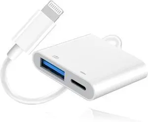 [ MFi Certified] Lightning to USB Camera Adapter for iPhone High-Speed USB Female OTG Cable with Charging Port for iPad to Connect Card Reader Plug and Play