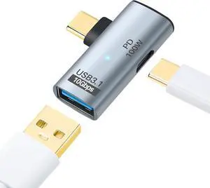 2-in-1 USB C to USB 3.2 10Gbps Adapter with 100W Charging Port USB Type-C Male to USB-A Female OTG (On The Go) Data Transfer Converter for iPhone 16/15 Series MacBook iPad and More Type C Devices