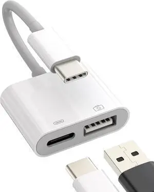 USB-C to USB Adapter(2in1) OTG Charger Dongle Type Cable Accessories Thunderbolt Compatible for Galaxy S20 S21 S22 FE S23 Ultra Note10 S10  iPhone15 ipad 10Air4/5mini6Pro 12.9 MacBook LG