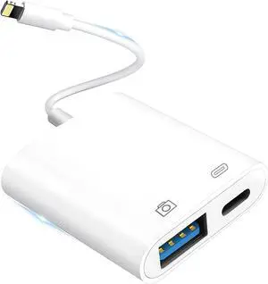 Lightning to USB Camera Adapter for iPhone with Lightning Charging Port USB 3.0 Female OTG Cable Keyboard Mouse No Support USB C SSD