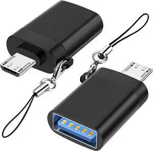 Micro USB to USB 3.0 Adapter (2 Pack) with Lanyard Micro USB Male to USB-A Female OTG Adapter Compatible with  S7 S6 OTG Micro Devices Flash Drive Keyboard (Black)