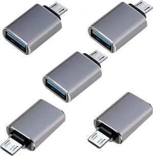 5 Pack Micro USB to USB OTG Adapter usba to MICR USB Micro USB 2.0 OTG Adatper for S7 LG Mouse Flash Drive Keyboard Game Controller(Silver Gray)