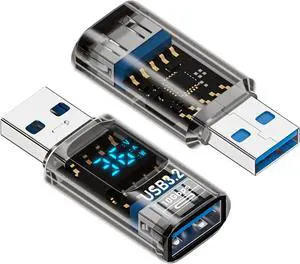 2Pack USB to USB3.2 Adapter with LED Digital Display 10Gbps USB3.2 Converter Type A Male/Female Expander for Laptops Keyboards Flash Drives